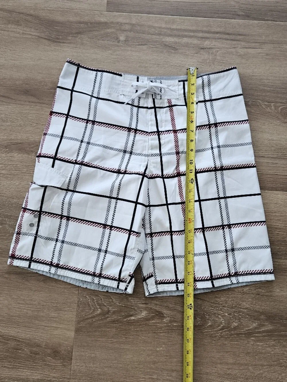 Mossimo Supply Co. White Black and Red Plaid Board Shorts Size 36